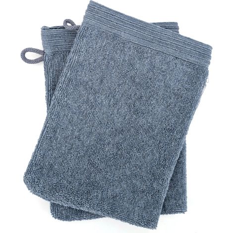 Lot de 2 gants de toilette gaufré 16x21 cm pur coton collection DENIM bleu