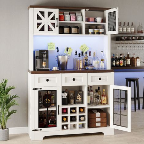 Meuble de cuisine haut 120x40x180 cm avec LED, rangement à vin, blanc HAVRYA (1/5)