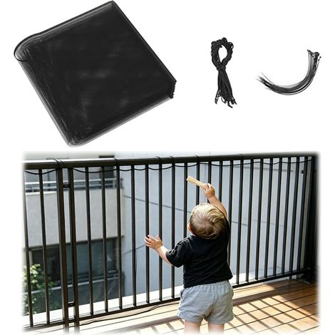 Sicherheitsnetz für Kinder, 600 x 79 cm, Treppenschutznetz für Balkon und Treppe, verstärkt, strapazierfähiges Geländerschutznetz, geeignet für Babys, Kinder und Haustiere, Schwarz (1/5)