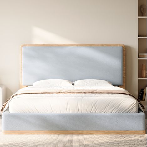 Cama plataforma 180x200 cm de MDF gris y madera, cabecero acolchado – MEUBLIV (1/5)