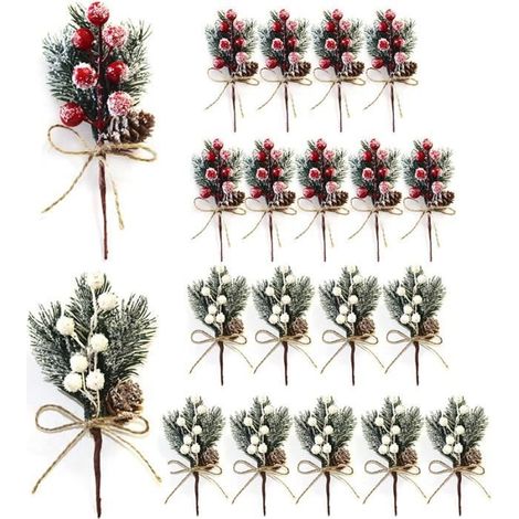 Rameaux de baies et branches de pin 20 paquets, décorations florales de Noël, utilisés pour la décoration de couronnes de Noël (1/4)