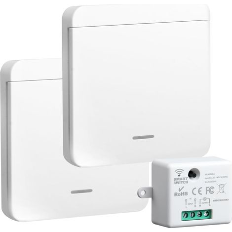 230V Interrupteur sans Fil Kit 433MHz RF avec Récepteur 10A, Interrupteur d’éclairage sans Fil Kit Télécommandé avec 1 Emetteur et 2 Contrôleur pour Maison Intelligente