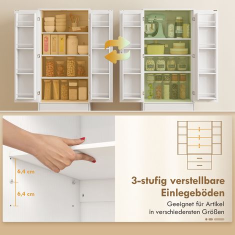 Armoire de cuisine 159 cm, étagères réglables, 2 tiroirs, pour cuisine, salle à manger, panneaux de particules, MDF, blanc (1/5)