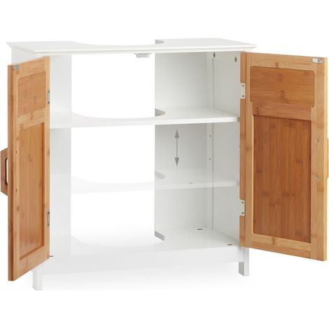 Mobile sottolavabo pratico mobiletto basso portaoggetti 80 x 40 x 60 cm in bambù naturale 130004209