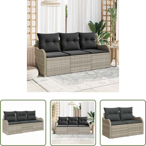 Canapé de jardin - Ensemble de canapé de jardin 3 pcs Gris clair polyrotin (1/5)