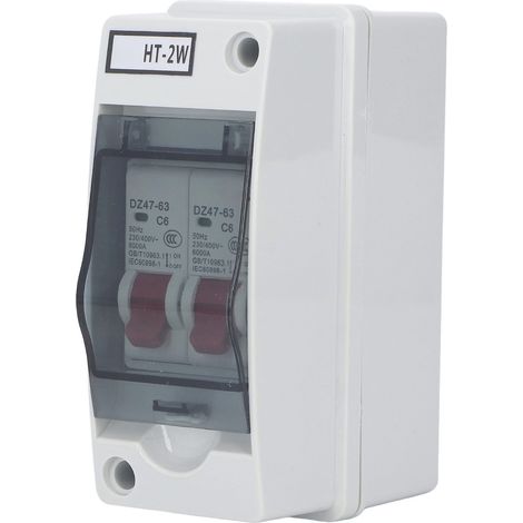 Boîtier de distribution extérieur étanche DZ47-63 à 2 voies avec disjoncteur de type C, 230/400 V, poignée rouge, modèle C : C6 (1/5)