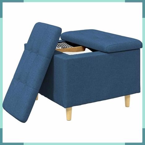 876823 Pouf de rangement avec coussin Bleu 60 x 60 x 45 cm tissu (1/5)