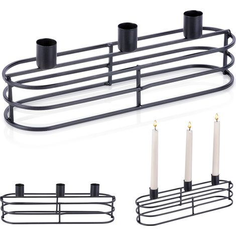 Candelabro de metal negro para tres velas, mesa decorativa (1/5)