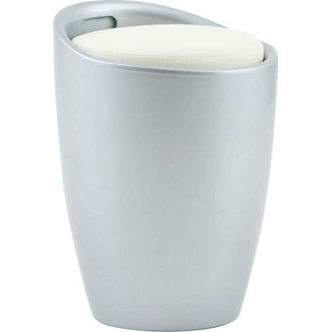 Idimex – Tabouret gris/blanc 50 cm – Structure en plastique ABS – Assise en PU 6 cm – Espace de rangement sous le siège – Poignée de transport (1/4)