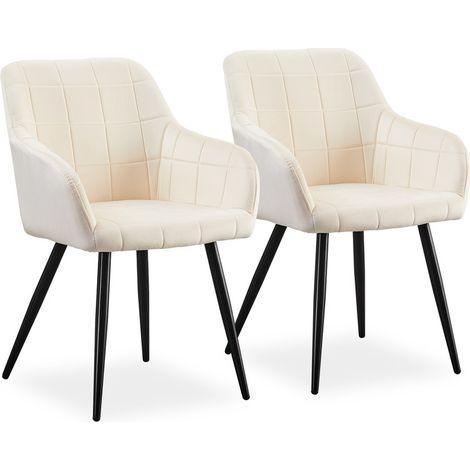 Dining Chairs 2X Velvet Upholstered Kitchen Counter Chair Cream (1/5)
