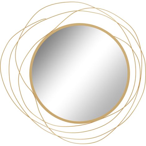Specchio Moderno e Rotondo Decorativo a Muro con Ganci, in Vetro e Metallo, Ø65x1 cm, Oro