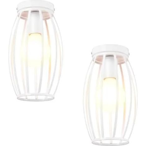 U-DO 2Pcs Plafonnier Industriel en Fer E27 Lampe Abat - Jour Cage Blanc décoration Cuisine Couloir Chambre (1/4)