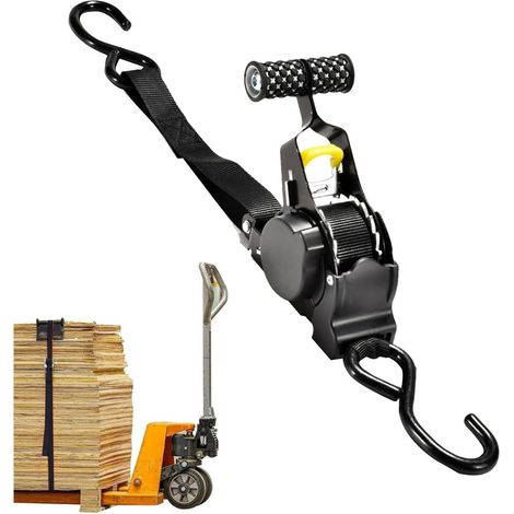 Jeu de Sangles d'arrimage,  avec tendeur à cliquet et Crochets en S, rétraction Automatique, pour l'arrimage des Charges, Max. 680 kg