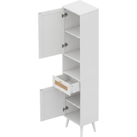 Mobile bagno alto 166 cm bianco con anta effetto rattan, cassetto e chiusura soft-close (1/5)