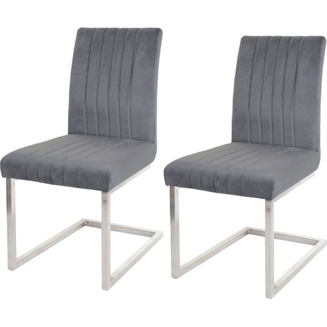 Juego de 2 sillas de comedor en tejido de terciopelo gris oscuro y acero inoxidable cepillado 040007292 (1/5)
