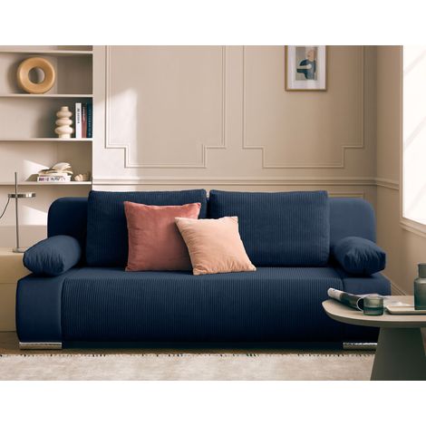 Bestmobilier – Canapé 3 places convertible avec coffre – Revêtement bi-matière velours et velours côtelé – Dimensions 200x77x92 cm – Couchage 140x200 cm (1/5)
