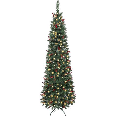 Arbre de Noël Artificiel Étagé 230cm LED 7 modes 761 branches Pommes de pin Baies Support Vert