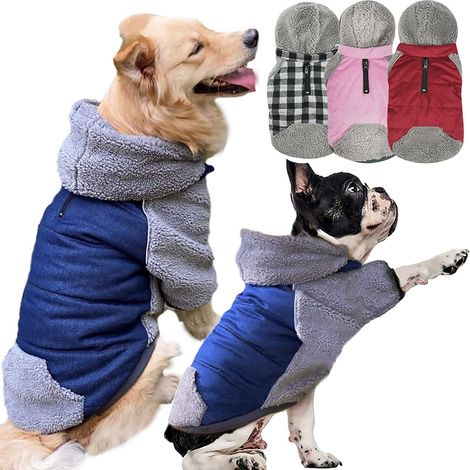 Manteau pour chien avec bonnet amovible, manteau d'hiver chaud et épais en polaire, vêtements réfléchissants pour chien avec pattes, pull bleu pour chien, taille S (1/4)