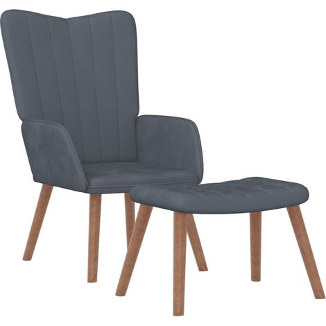 Poltroncina lounge dal design moderno con poggiapiedi in velluto grigio scuro DEC026526