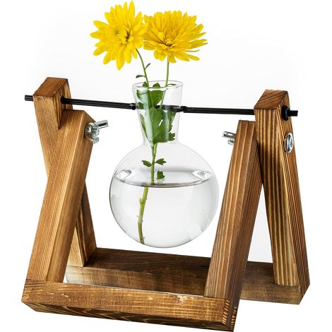 Upgraded Plant Propagation Station Bulb Vase Planter with Wooden Stand Indoor Glass Flower Pot for Centerpiece Vintage Decoration Home Office Accessories, 1 Bulb (1/5)