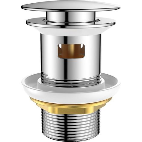 Kit de Vidage Universel avec Trop-plein, Bouchon de Vidage à Pression pour Lavabo et Vasque, Filtre Anti-Explosion et Anti-Obstruction, Chrome (1/4)