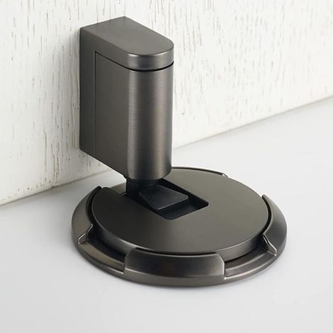 Türstopper aus Metall, verstellbarer Bodenstopper für 10–25 mm Türfugen, mit doppelseitigem 3M-Kleber oder versteckten Schrauben, sicher, leise – 1 Stück, gebürstetes Schwarz (1/4)