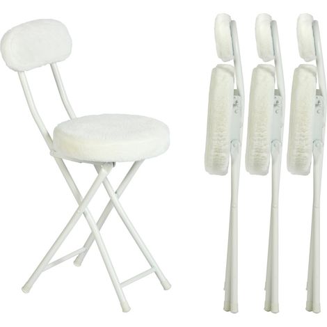 Lot de 4 Chaises Pliante Tabourets Pliable Coussin Rond en Fourrure avec Dossier et Repose-Pieds, Siège de 49 cm de Haut, Style Scandinave, Blanc (1/5)