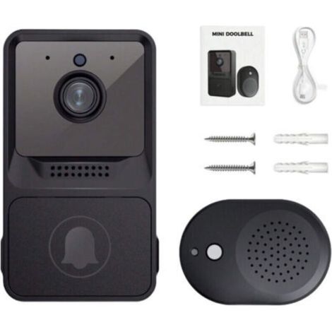 Sonnette sans fil avec carillon, caméra vidéo Wi-Fi, audio bidirectionnel, vision nocturne et batterie rechargeable (1/4)