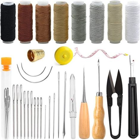 Kit da cucito per pelle da 33 pezzi – Set completo per cucito a mano – Per lavori di artigianato e riparazione della pelle fai da te – Strumenti professionali – Per principianti e utenti esperti