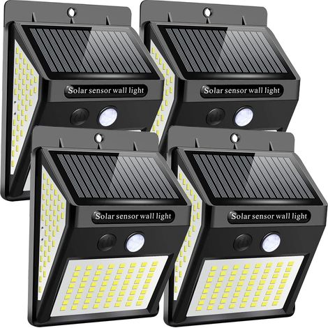 Lampe solaire,Lot de 4 144LED Lampe Solaire Exterieur Detecteur de Mouvement, 3000K Lumiere Solaire Exterieur 3 Modes 180°Eclairage Exterieur Solaire Etanche Spot Solaire Exterieur pour Jardin,Terrass (1/5)