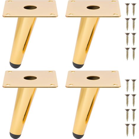 Pieds de Meuble Métal Doré 10cm - 4 Pieds Coniques Inclinés pour Table, Canapé, Armoire, Chaise (1/5)