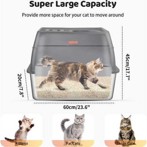 Bac à litière autonettoyant pour chat maison de toilette xxl avec tamis en acier inoxydable grande caisse anti odeur et anti projection avec pelle et tapis