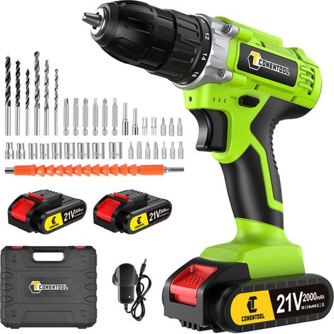 Perceuse Visseuse à Percussion sans Fil 45 Nm 2 batteries de 2.0Ah 25+1 réglages de couple Lampe LED avec 36 Accessoires CONENTOOL, vert (1/5)
