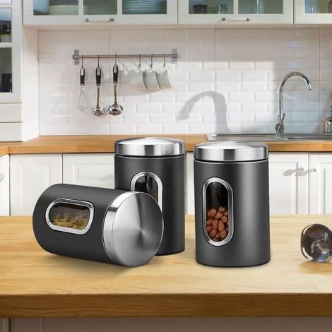 3 Pot à Café Hermétique Inoxydable,Boite de Rangement Cuisine,Bocaux Hermétiques Alimentaires avec Fenêtre,pour (1/4)