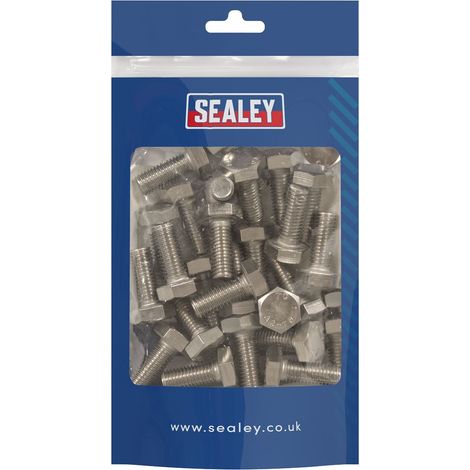 Sealey S1025 Stainless Steel Hex Head Set Screw M10 X 25 A2, DIN 933 - Pack of 25