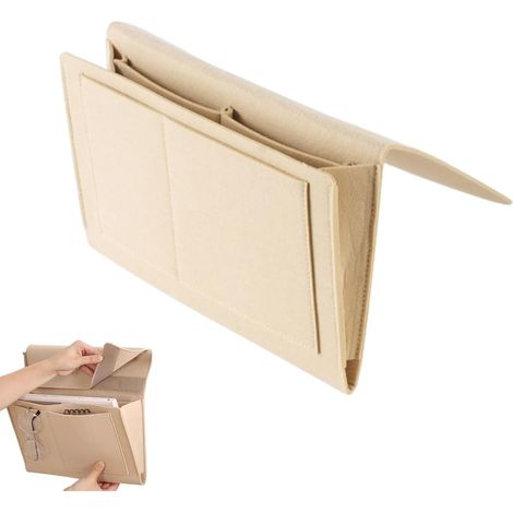 Pochette de Chevet Organisateur, Vide Poche Lit Antidérapant en Feutre Doux avec 5 Compartiments, Rangement Intelligent pour Téléphone, Lunettes et Télécommande, Épurant Votre Table de Chevet (1/5)