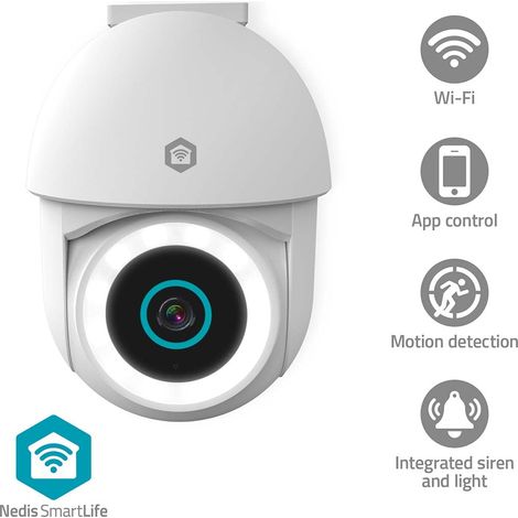 Cámara exterior SmartLife  Wi-Fi  Foco  3 MP Full HD 1296p  Panorámica e inclinación  IP65  Almacenamiento en la nube (opcional) / microSD (no incluida) / Onvif  5 V CC  Con sensor de movimien