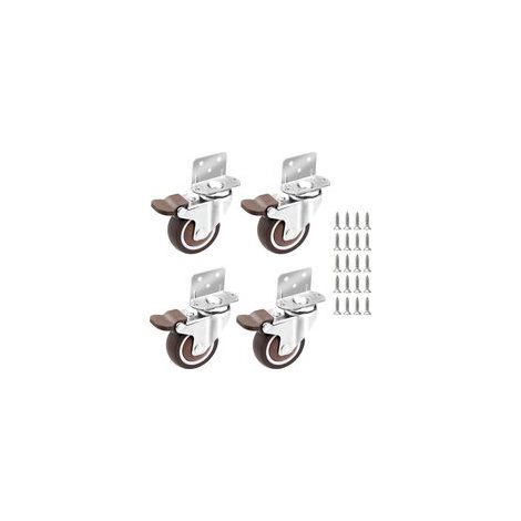 Lot de 4 roulettes pivotantes 25mm avec frein – Charge jusqu'à 40kg – TPE résistant à l'abrasion – Plaque de montage incluse (1/4)
