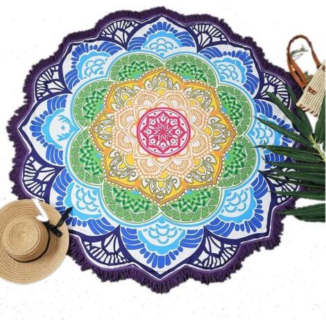 Serviette de plage portable ronde 150 cm résistante au sable super légère et à séchage rapide idéale pour les serviettes de plage tapisseries (1/5)