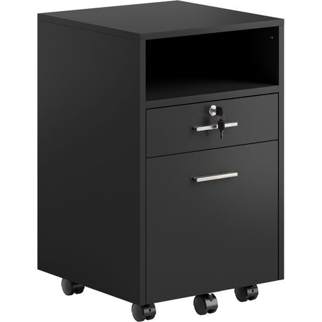 Armario de oficina con pedestal rodante, 2 cajones (uno con cerradura), 5 ruedas, negro, 40 x 40 x 65 cm (1/5)