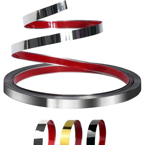5mx1cm Argent brillant Moulure Murale en Acier Inoxydable,Bande Décorative Métallique Autocollante Effet Miroir,Profil Flexible Peel and Stick pour Miroirs,Murs,Fenêtres & Meubles (1/5)