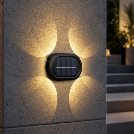 Set di 6 luci solari a LED da parete, impermeabili IP65, luce calda a 4 modalità, in ABS+PC, per giardino, patio, scale, senza fili (1/4)