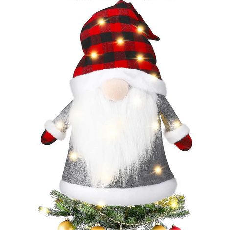 Décoration lumineuse pour sapin de Noël, 63,5 cm (25 pouces), grand gnome à carreaux Buffalo, style scandinave suédois. (1/5)