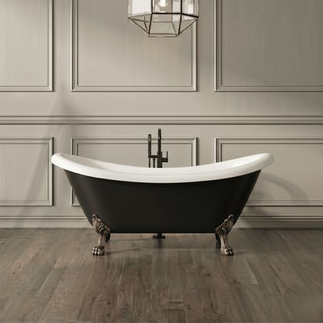 Bañera con patas DARLINGTON NEGRA 175 cm patas LEÓN COBRE ENVEJECIDO