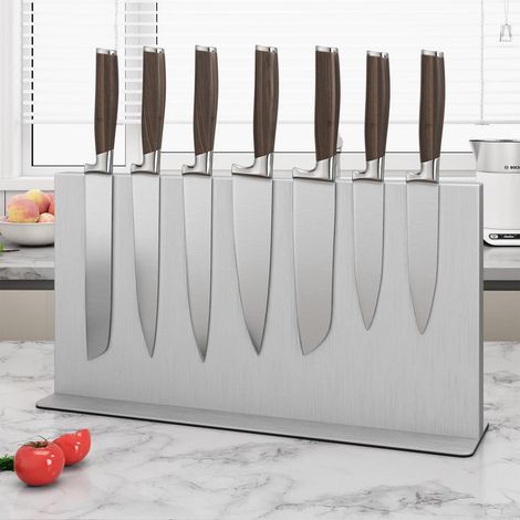Grand Bloc Magnétique à Couteaux 40cm, Acier Inoxydable, Plan de Travail de Cuisine (1/4)