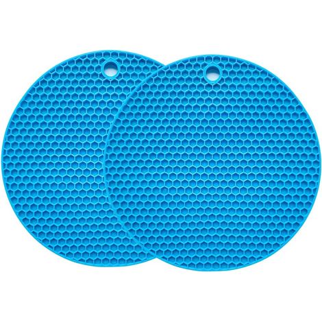 Tapis de Dessous de Plat en Silicone Tapis de séchage Polyvalent résistant à la Chaleur jusqu'à 464 ° F, Support de Pot, étanche, (Lot de 2) antidérapant, Flexible, Durable 14cm (Blue)