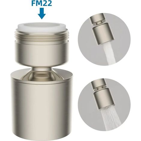 ZOLGINAH Aérateur pour Évier Double Fonction Mousseur Robinet avec 2 Débits d'eau - Filetage Mâle 24 mm - Nickel Brossé Rotation à 360 Degrés(M24)