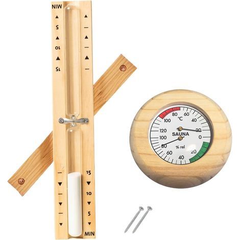 Set mit 2 Thermometern, Sanduhrform, Holz, 20 bis 100 °C, 15 Minuten, Wandmontage, Sauna (1/5)