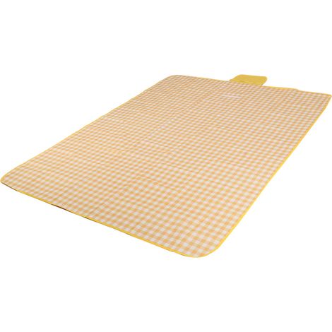 Couverture de pique-nique imperméable 6,6 pi x 4,9 pi, grande natte de camping jaune et blanc à carreaux, idéale pour voyages et activités en plein air (1/5)