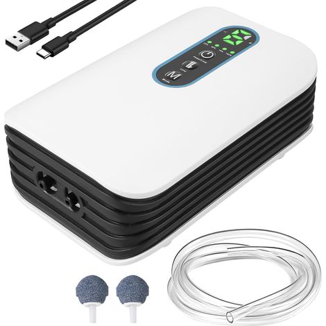 2600mAh Rechargeable Aquarium Air Pump with Dual Output, 2 Modes and Flow Rate 3L/Min, Ultra Quiet, for Fishing, Power Outage, USB and Battery Operated